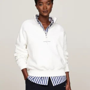 TOMMY HILFIGER - Felpa relaxed fit con mezza zip - Ecru
