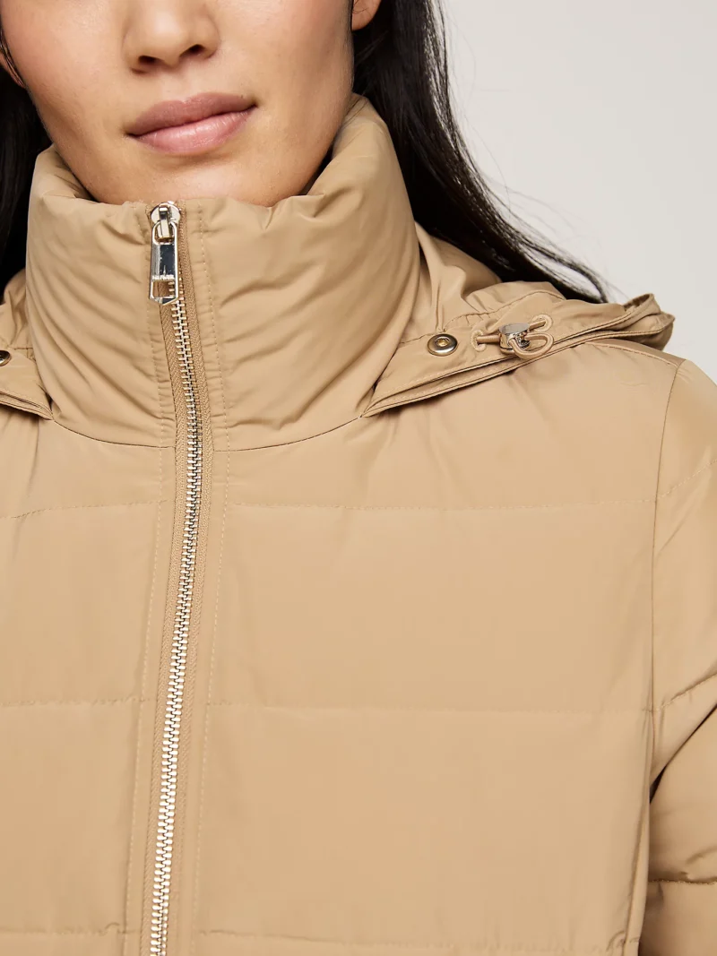 TOMMY HILFIGER - Piumino con pelliccia sintetica sul cappuccio - Sabbia