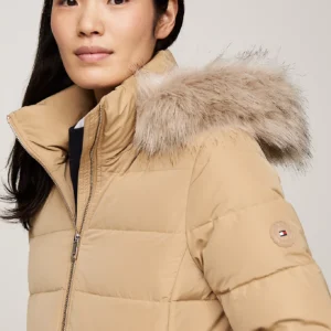 TOMMY HILFIGER - Piumino con pelliccia sintetica sul cappuccio - Sabbia