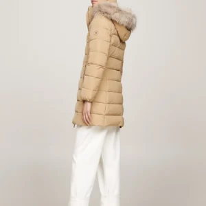 TOMMY HILFIGER - Piumino con pelliccia sintetica sul cappuccio - Sabbia
