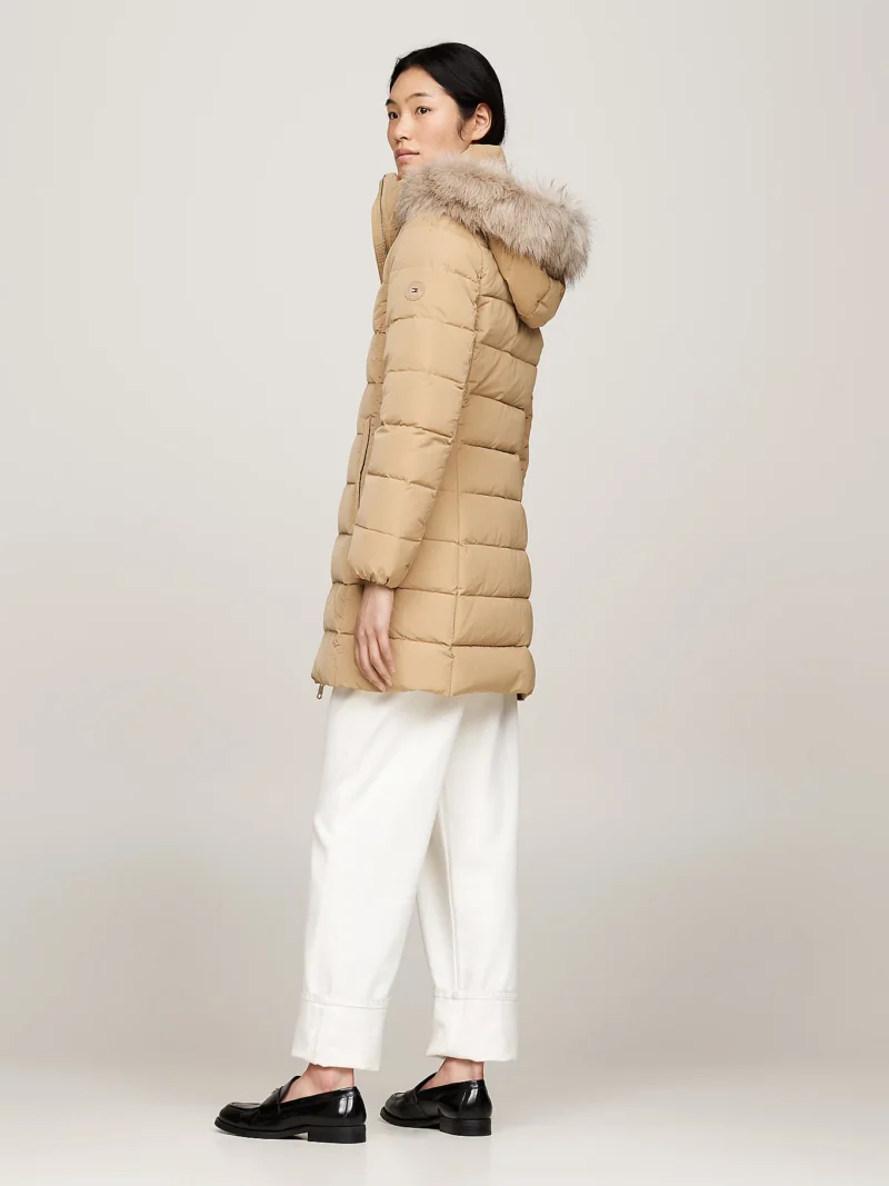 TOMMY HILFIGER - Piumino con pelliccia sintetica sul cappuccio - Sabbia