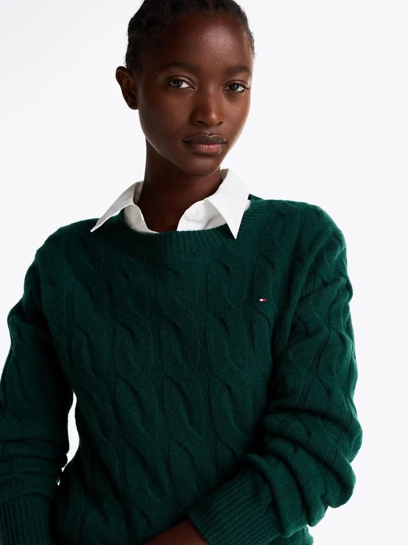 TOMMY HILFIGER - Pullover a maglia intrecciata in pura lana
