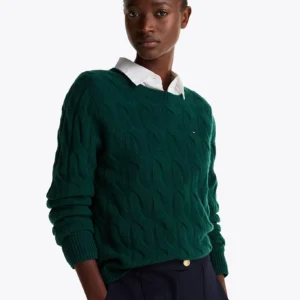 TOMMY HILFIGER - Pullover a maglia intrecciata in pura lana