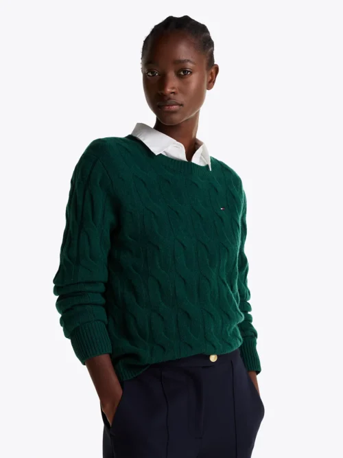 TOMMY HILFIGER - Pullover a maglia intrecciata in pura lana