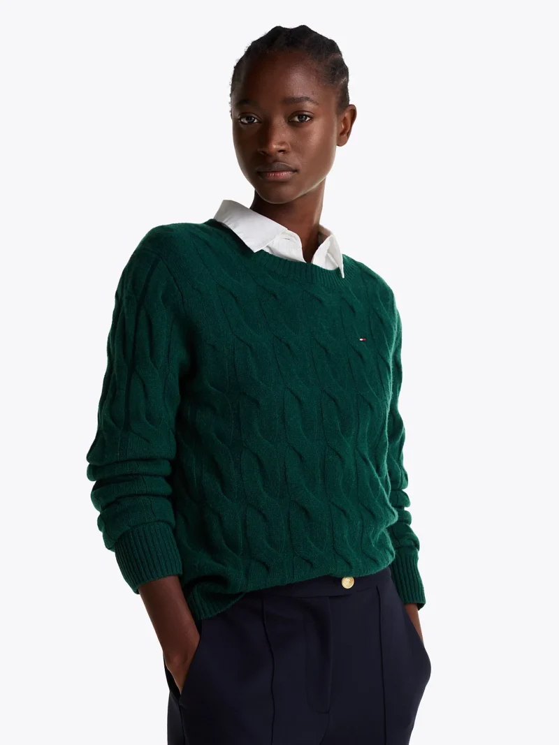 TOMMY HILFIGER - Pullover a maglia intrecciata in pura lana