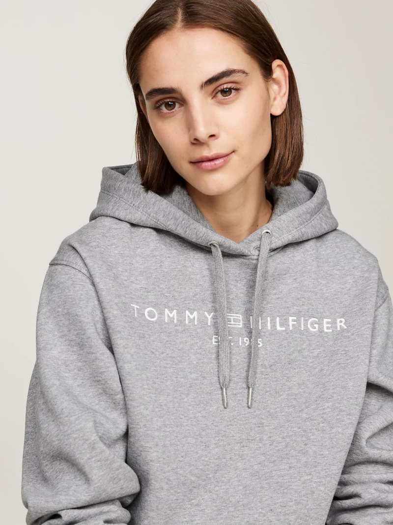 TOMMY HILFIGER - Felpa con cappuccio e logo ricamato - Grigio