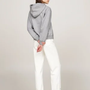 TOMMY HILFIGER - Felpa con cappuccio e logo ricamato - Grigio