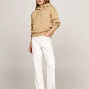 TOMMY HILFIGER - Felpa con cappuccio e logo ricamato - Sabbia