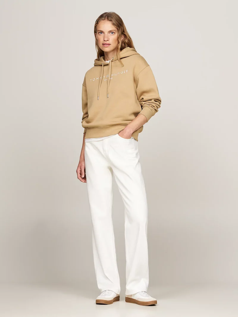TOMMY HILFIGER - Felpa con cappuccio e logo ricamato - Sabbia