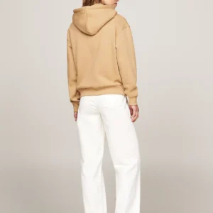 TOMMY HILFIGER - Felpa con cappuccio e logo ricamato - Sabbia