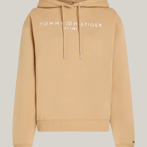 TOMMY HILFIGER - Felpa con cappuccio e logo ricamato - Sabbia