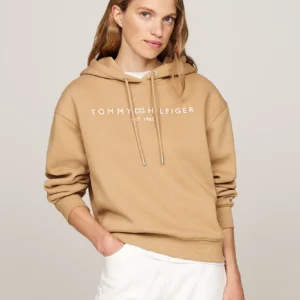 TOMMY HILFIGER - Felpa con cappuccio e logo ricamato - Sabbia