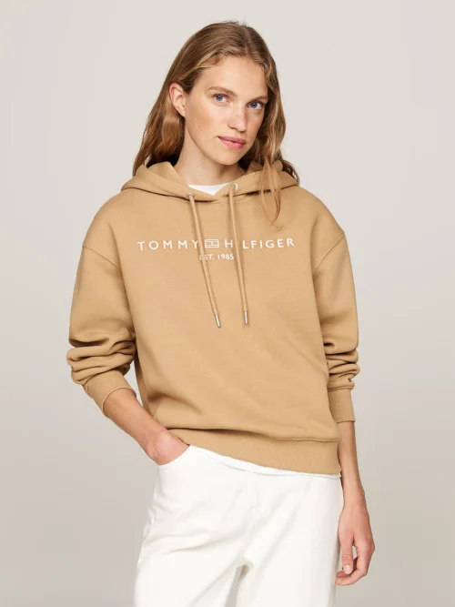 TOMMY HILFIGER - Felpa con cappuccio e logo ricamato - Sabbia