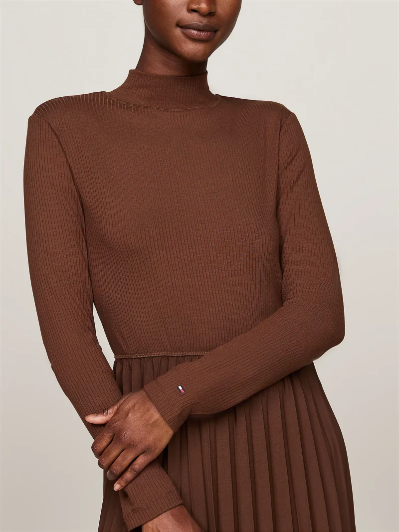 TOMMY HILFIGER - Vestito midi a lupetto con gonna plissettata