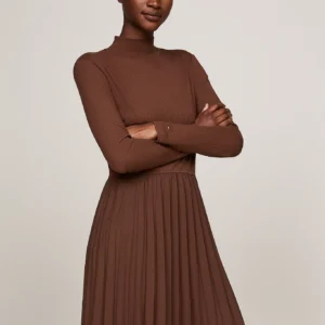 TOMMY HILFIGER - Vestito midi a lupetto con gonna plissettata