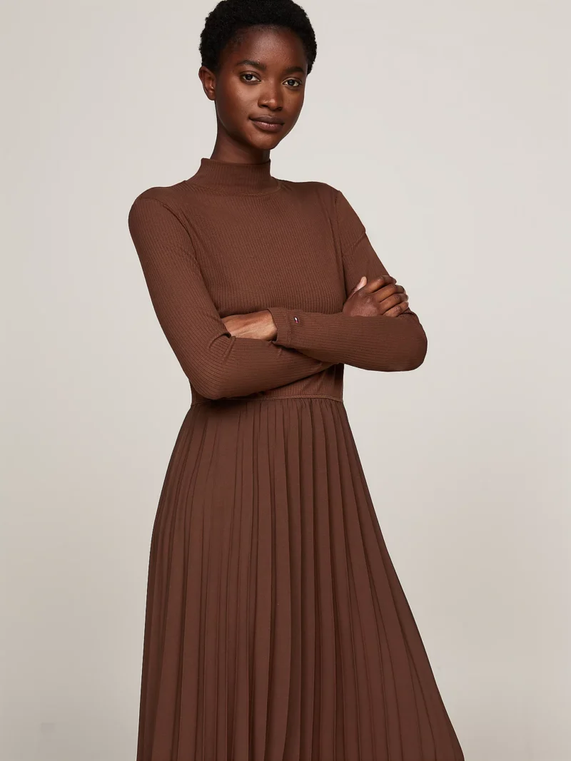 TOMMY HILFIGER - Vestito midi a lupetto con gonna plissettata
