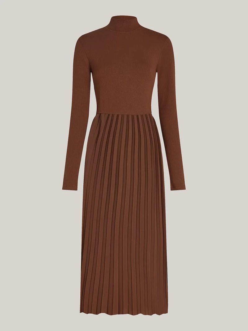 TOMMY HILFIGER - Vestito midi a lupetto con gonna plissettata