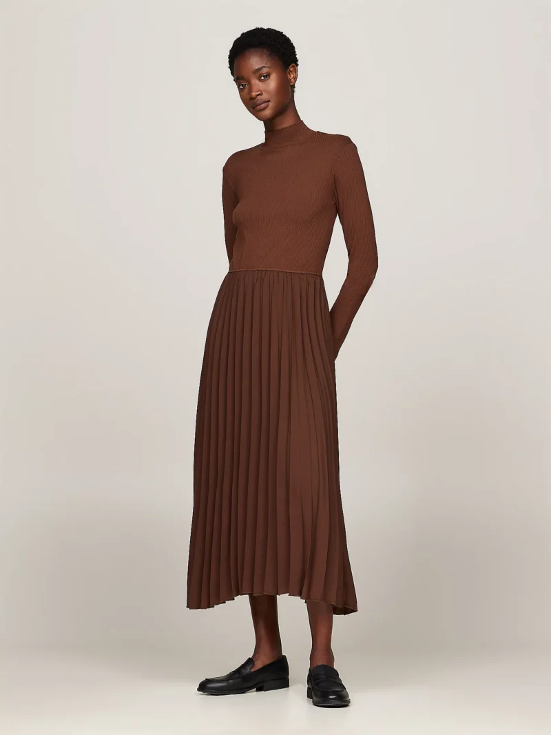 TOMMY HILFIGER - Vestito midi a lupetto con gonna plissettata