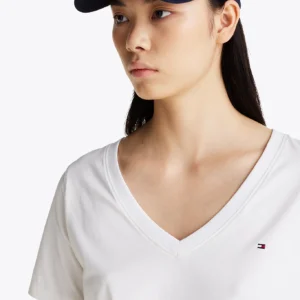 TOMMY HILFIGER - T-shirt con bandierina ricamata - Bianco