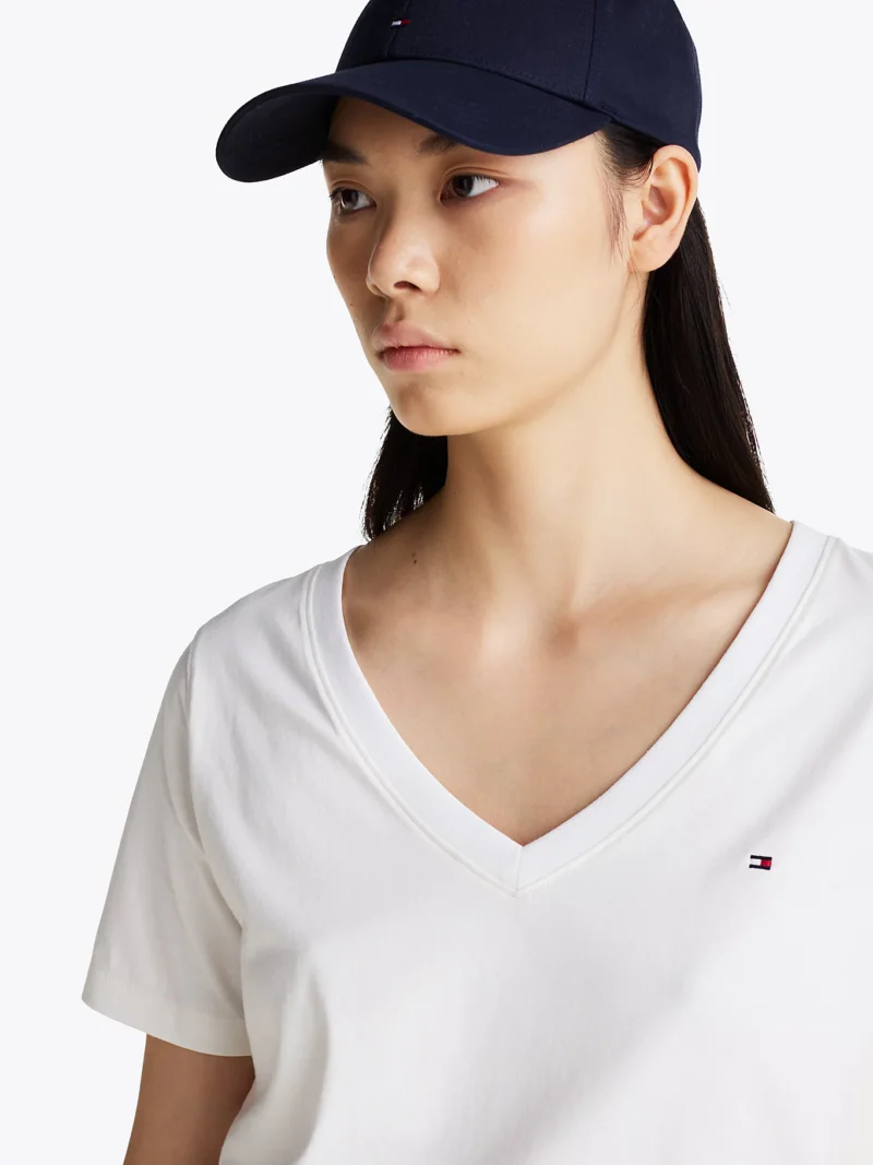 TOMMY HILFIGER - T-shirt con bandierina ricamata - Bianco