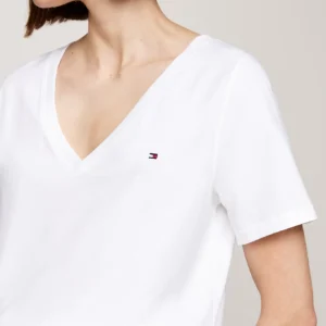 TOMMY HILFIGER - T-shirt con bandierina ricamata - Bianco