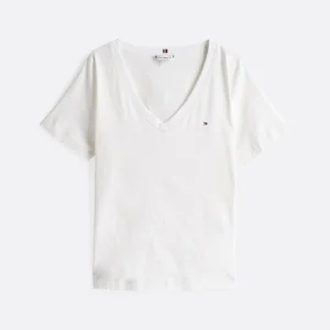 TOMMY HILFIGER - T-shirt con bandierina ricamata - Bianco