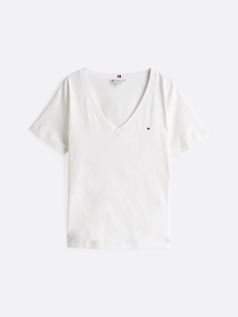 TOMMY HILFIGER - T-shirt con bandierina ricamata - Bianco