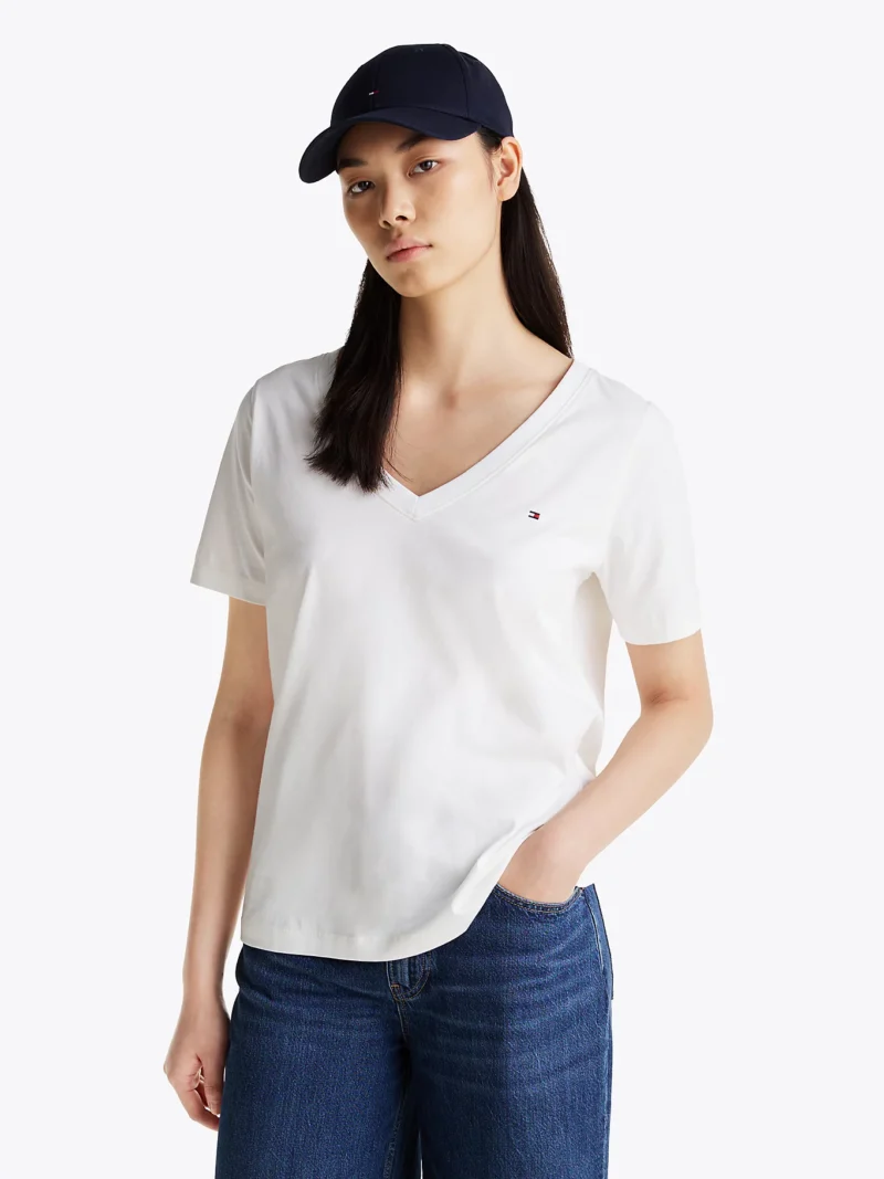 TOMMY HILFIGER - T-shirt con bandierina ricamata - Bianco